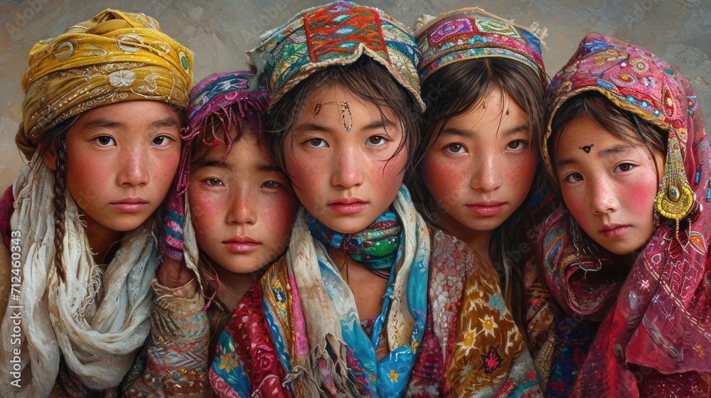 Group of Young Women Wearing Head Scarves and Scarves Generative AI Group of Young Women Wearing Head Scarves and Scarves Generative AI