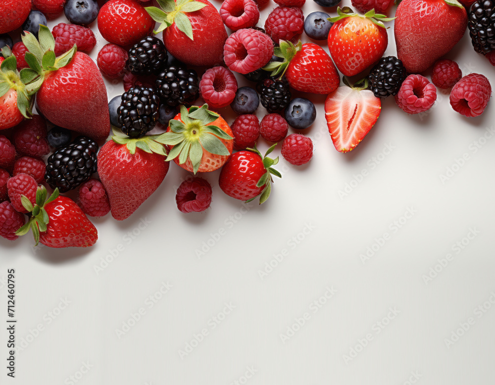 Obraz premium Horizontal banner with berries on white background generated AI