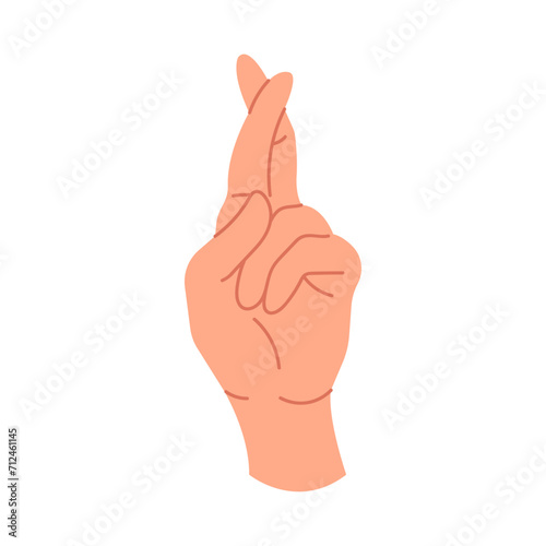 A hand gesture with crossed fingers. Vector illustration with a gesture expressing hope. A sign of good luck. Flat graphic illustration isolated on a white background