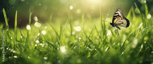 Panel kuchenny z motywem abstract natural background with butterflies and green grass