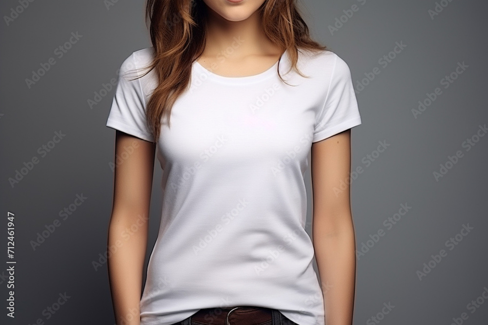 Woman in White Tshirt Mockup created with Generative AI Woman in White Tshirt Mockup created with Generative AI
