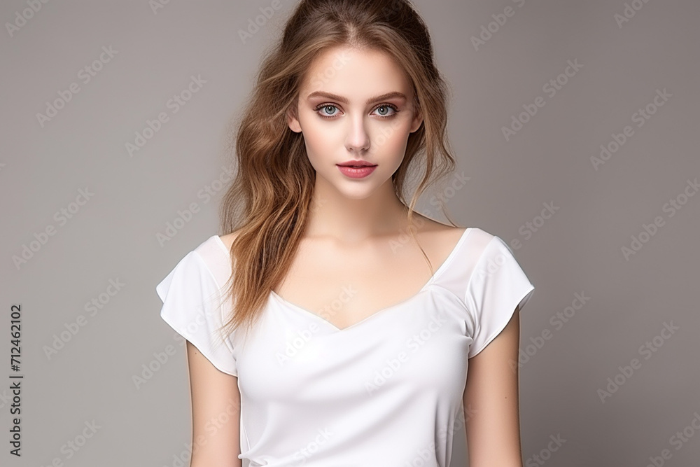 Woman in White Tshirt Mockup created with Generative AI Woman in White Tshirt Mockup created with Generative AI