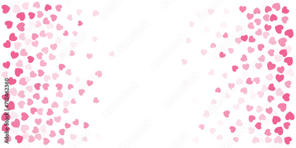 Heart Confetti Background, Love glitter for Valentine's day, Red, pink and rose hearts flying, frame or border for 14 February isolated on white, vector illustration