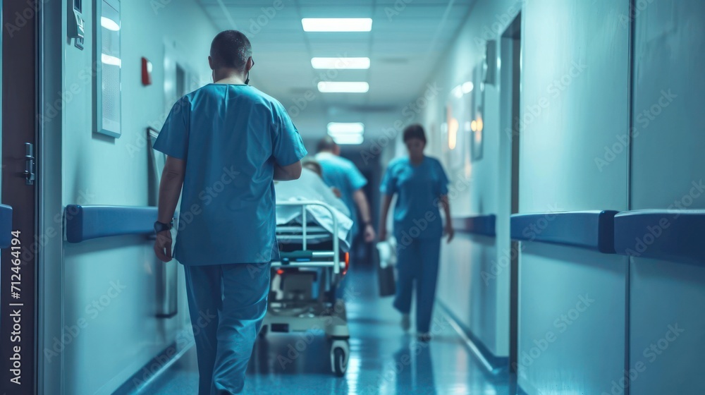 Doctors Walking Down Hospital Hallway Medical Professionals in Motion Generative AI