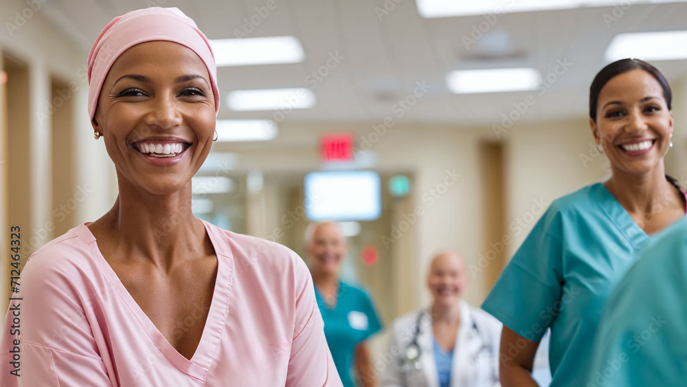 cancer, portrait of happy young woman in hospital, headscarf, world cancer day , cancer survivor, fighting cancer ,african girl