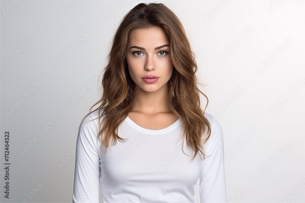 Woman in White Tshirt Mockup created with Generative AI Woman in White Tshirt Mockup created with Generative AI