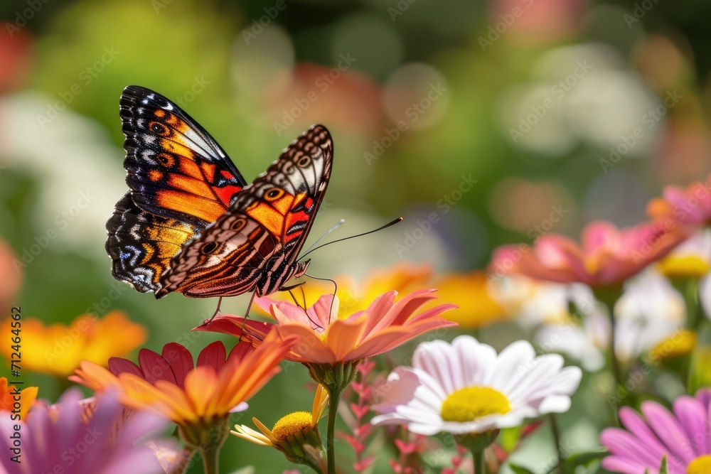 a butterfly is sitting on top of flowers