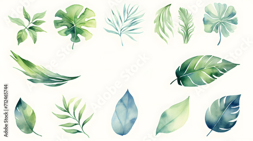 Watercolor Painting of Green Leaves and Ecological Symbols for Eco-Friendly Concepts © HappyKris