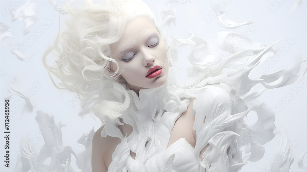 Surreal Portrait of Woman with White Feathers and Blonde Hair Surreal Portrait of Woman with White Feathers and Blonde Hair