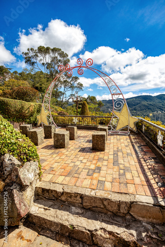 Monserrate (named after Catalan homonym mountain Montserrat), high mountain over 10,000 feet high that dominates the city center of Bogota, the capital city of Colombia. photo