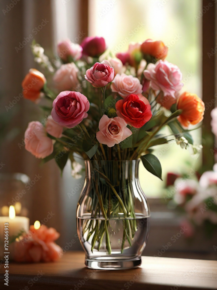Beautiful flowers arranged in a vase, soft smooth light, elegantly displayed. ai generative Beautiful flowers arranged in a vase, soft smooth light, elegantly displayed. ai generative