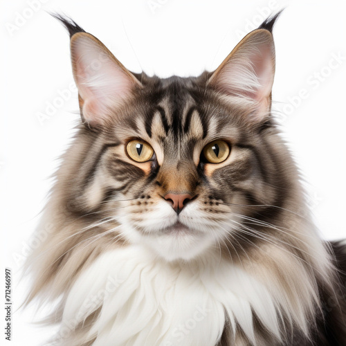 maine coon cat isolated white background. ai generative