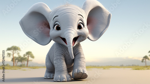 Cartoon 3d , A cute couple little elephant , laughing cutely on a white background , generate AI