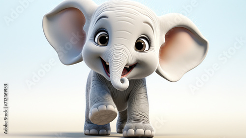 Cartoon 3d , A cute couple little elephant , laughing cutely on a white background , generate AI