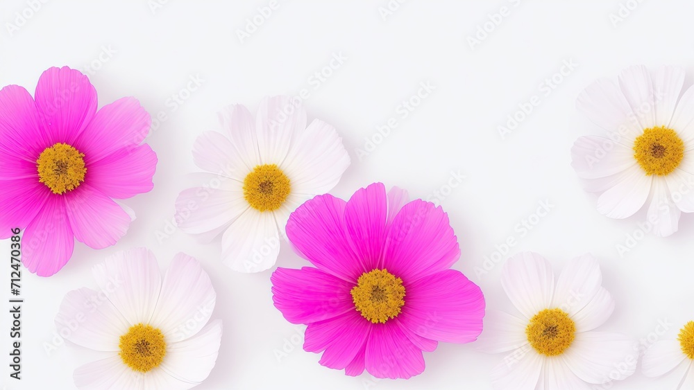 Beautiful Cosmos flowers on white surface Beautiful Cosmos flowers on white surface