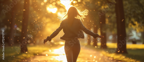 Joyful Dance in the Golden Hour: Celebrating Life's Simple Pleasures on a Sunlit Path