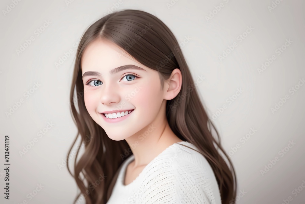 smiling girl teenager with a beautiful face and dark hair. Generated AI smiling girl teenager with a beautiful face and dark hair. Generated AI