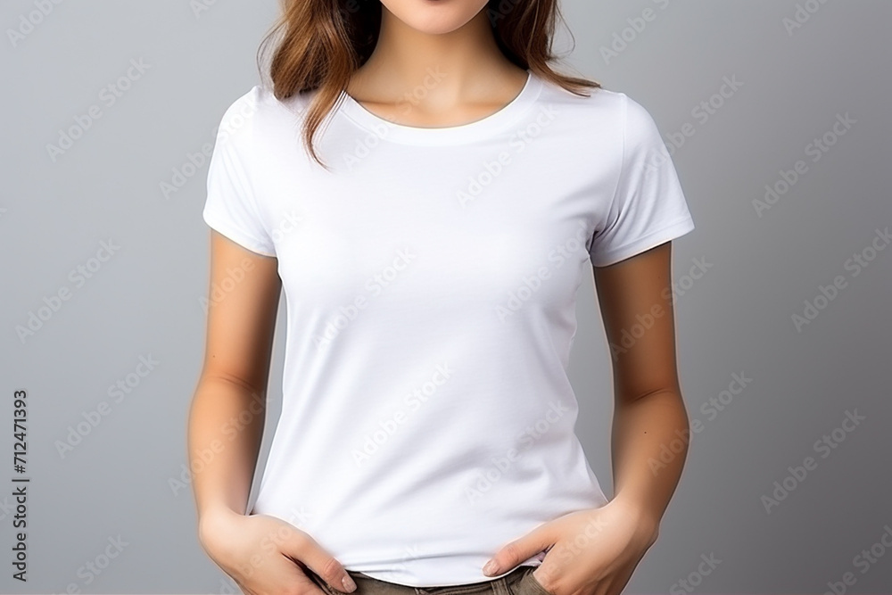Woman in White Tshirt Mockup created with Generative AI Woman in White Tshirt Mockup created with Generative AI