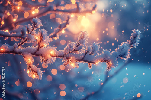 A winter morning bokeh with crisp white and cool blue light specks, conveying a frosty chill