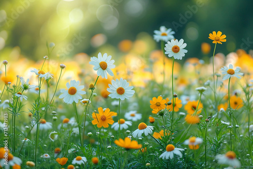 A refreshing springtime bokeh with light greens and yellows  creating the impression of a sunny meadow