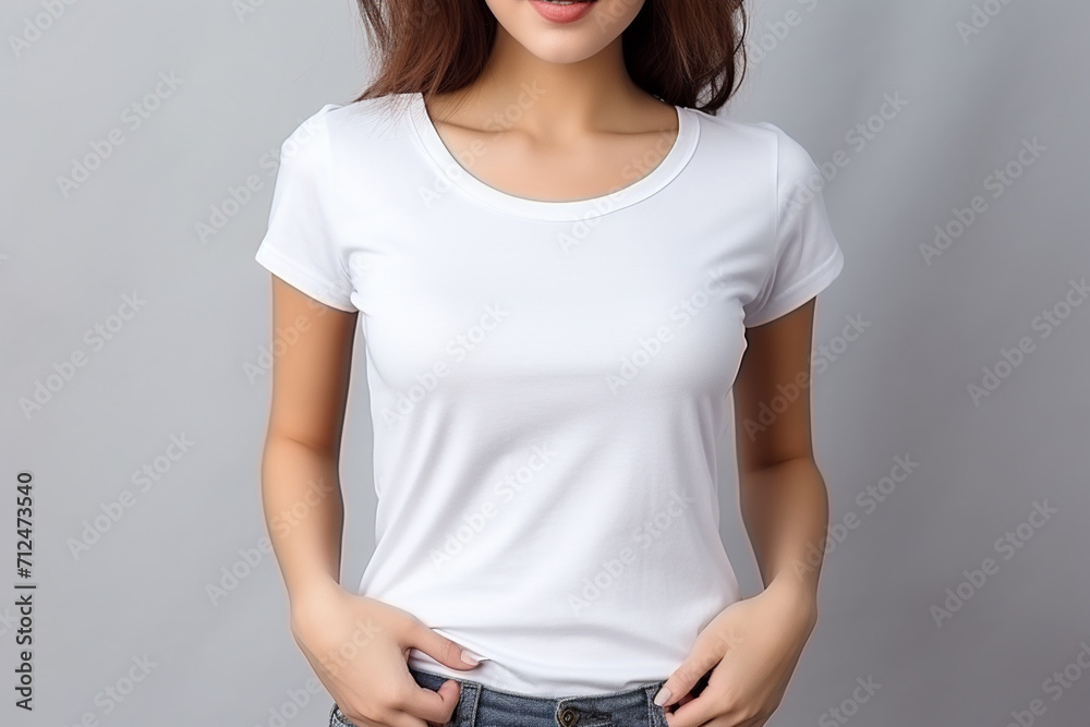 Woman in White Tshirt Mockup created with Generative AI Woman in White Tshirt Mockup created with Generative AI