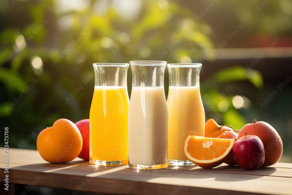 Wooden Table With Three Glasses of Orange Juice Wooden Table With Three Glasses of Orange Juice