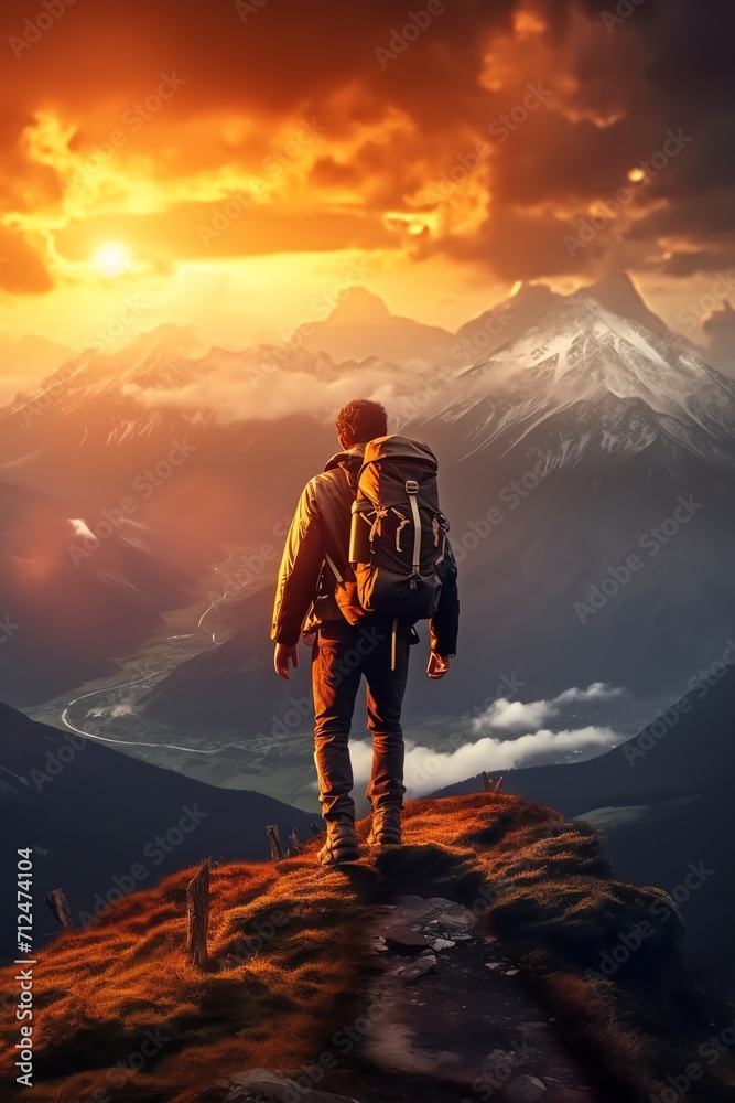 View of a man stand on the mountain View of a man stand on the mountain