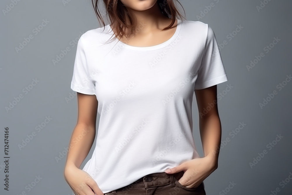 Woman in White Tshirt Mockup created with Generative AI