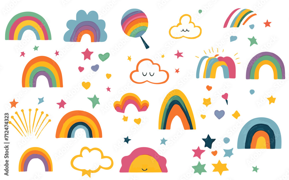 set of cute rainbows and clounds