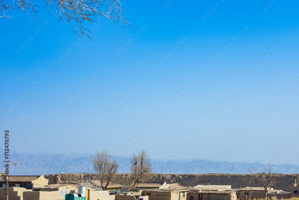 Yongtai Ancient Town, Baiyin City, Gansu Province - Residential buildings under the blue sky Yongtai Ancient Town, Baiyin City, Gansu Province - Residential buildings under the blue sky