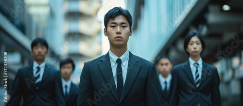 Asian youths in formal attire, searching for employment. photo