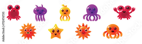 Funny Sea Animals and Underwater Creature Vector Set