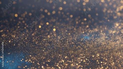 Abstract Brown, Blue and Golden glitter lights Gold glitter dust texture dark background