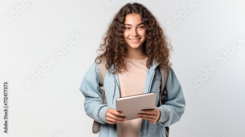 happiness cheerful adult female teenager and backpack casual cloth ready to school concept isolate background, student, success, joy, victory, smile, achievement, education