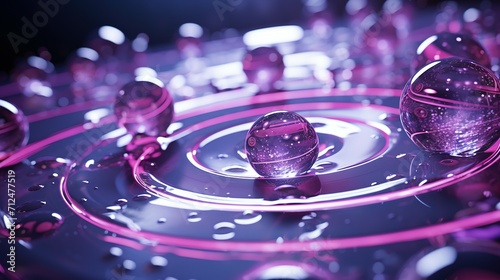 liquid droplet, in the style of luminous spheres, light violet, polished metamorphosis, light-focused, contemporary candy-coated. water drops are made of purple lights, in the style of photorealistic 