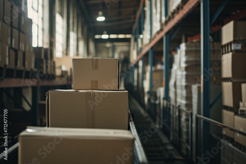 Warehouse Logistics: Cardboard Parcels on Conveyor Belt. 