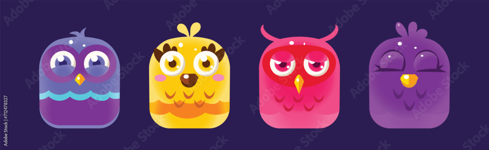 Funny Birds App Rounded Icon for Game Design Vector Set Funny Birds App Rounded Icon for Game Design Vector Set