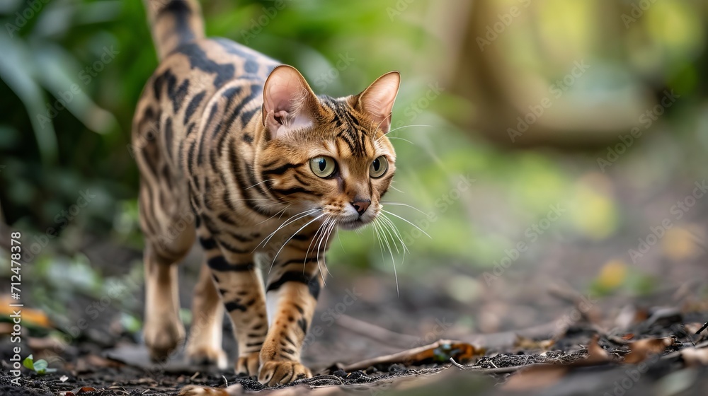 Fototapeta premium Portrait of a Bengal cat outdoor