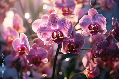 Purple orchid flowers with solar backlight