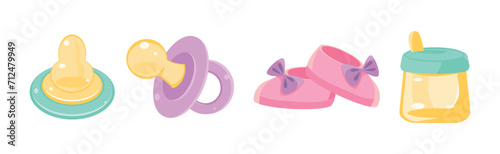 Babyhood Object and Different Childhood Items Vector Set