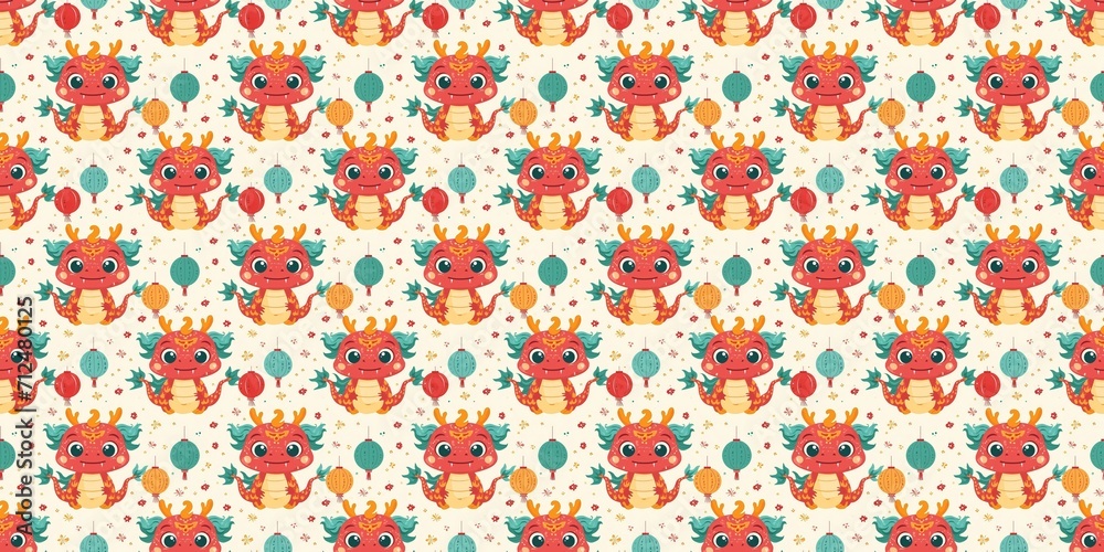 Chinese new year dragon in the style of kawaii, pattern Generative AI