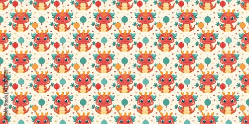 Chinese new year dragon in the style of kawaii, pattern Generative AI