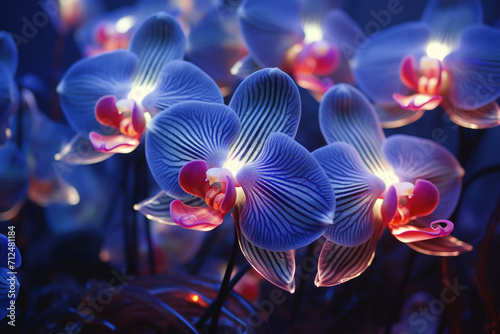 macro glowing blue orchid flowers