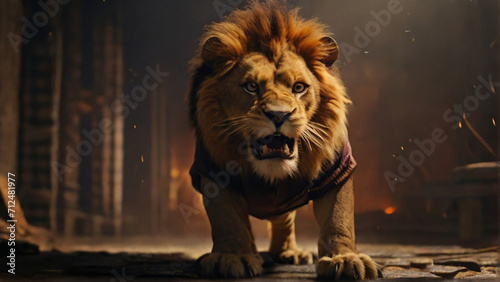 A angry lion across in field