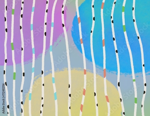 Fun colorful decorative background with hand drawn circles and stripes © Nadya