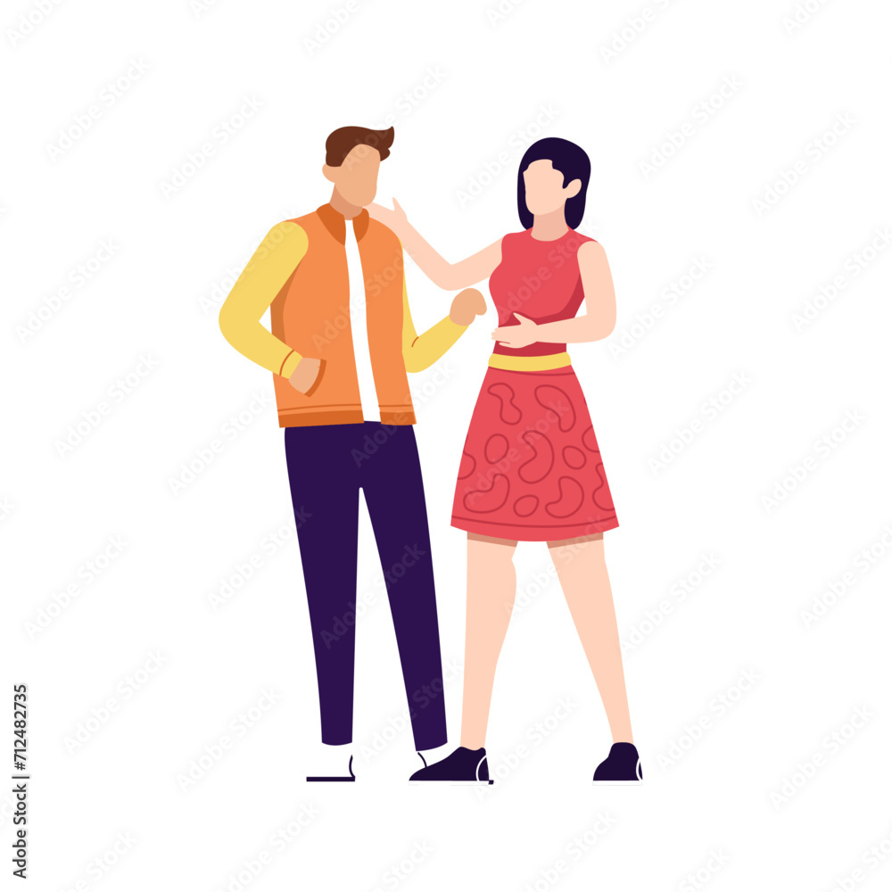 Young people talking. Smiling man and woman chatting. Colored flat vector illustration isolated on white background
