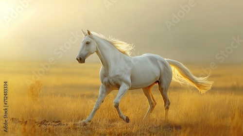 Wild horse running in a field