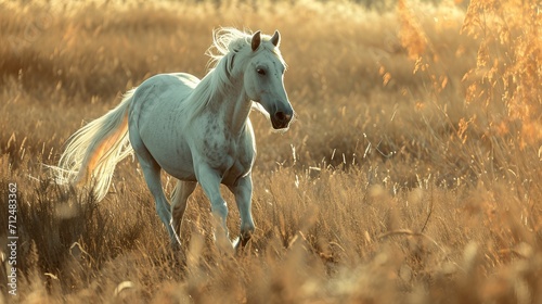 Wild horse running in a field