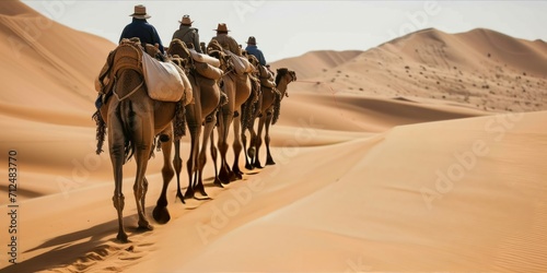 Camel caravan in the Sahara desert, Morocco, Africa. The concept of travel and adventure, isra mi'raj photo