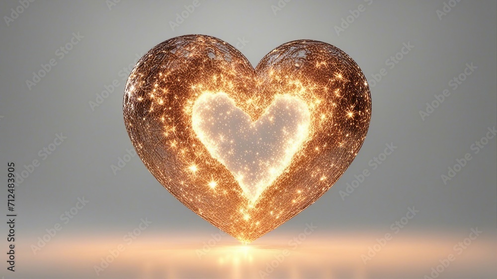 Fototapeta premium golden heart in the night A fire heart that sparkles with joy 